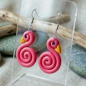 Tropical Flamingo Dangle Earrings - Handmade - Pink & Orange